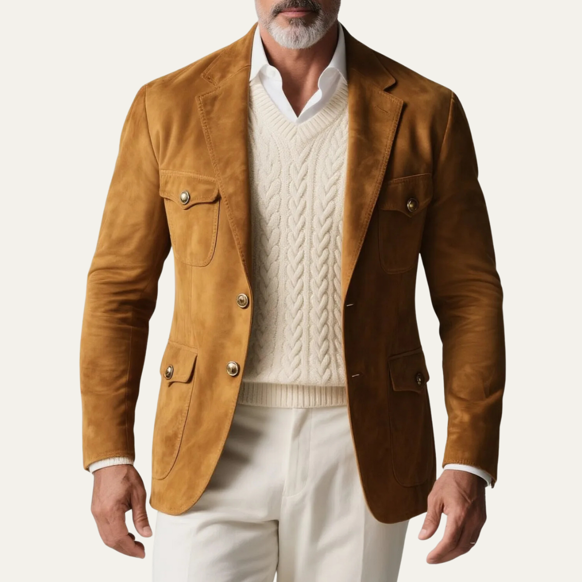 Rhys | Men's Casual Suede Blazer Tan With Chest Pockets