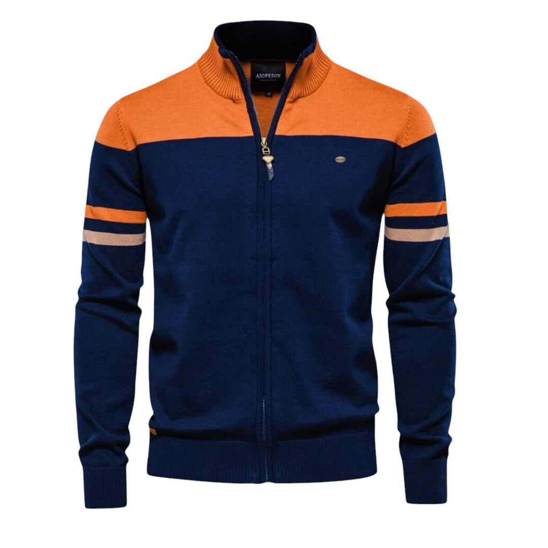 Voss | Men's Casual Zip Up Sweater Gray Black Striped