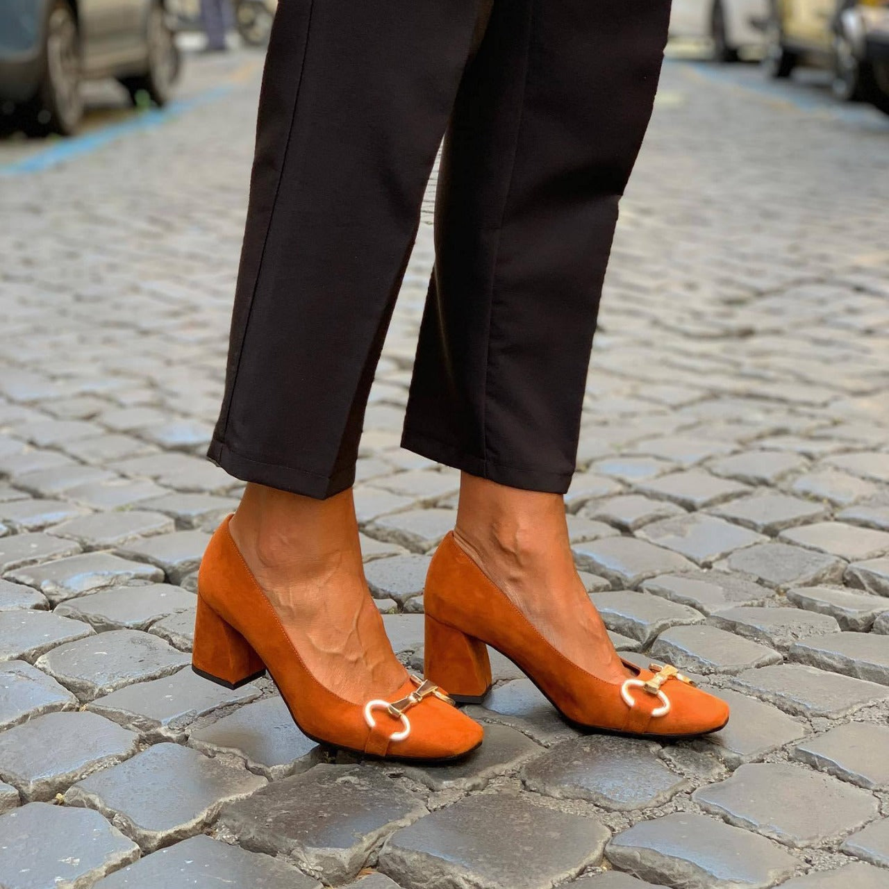 Mia | Women's Block Heel Pumps Orange Suede