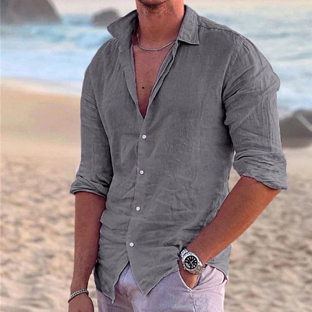 Wyatt | Men's Linen Button Up Shirt Pink Long Sleeve