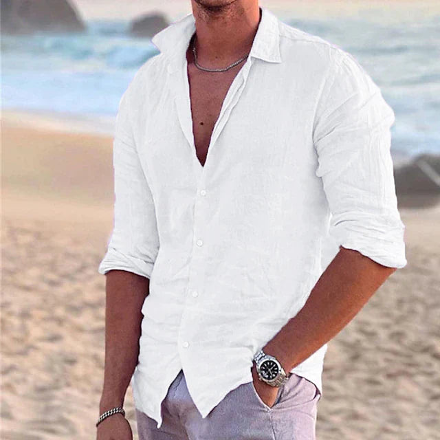 Wyatt | Men's Linen Button Up Shirt Pink Long Sleeve