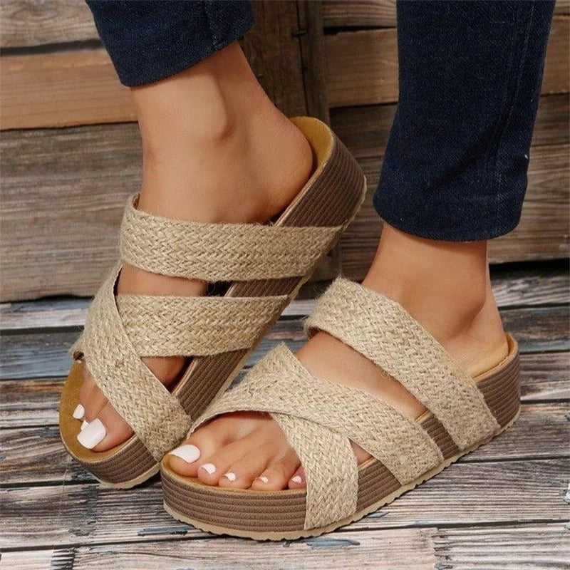 Cleo | Women's Platform Sandals Brown Woven Strap Comfort