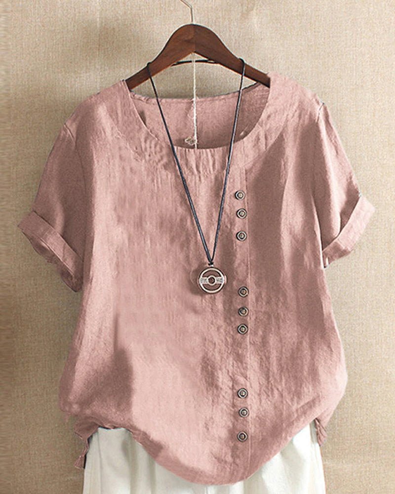 Lena | Women's Linen Short Sleeve Blouse Cream Button Front