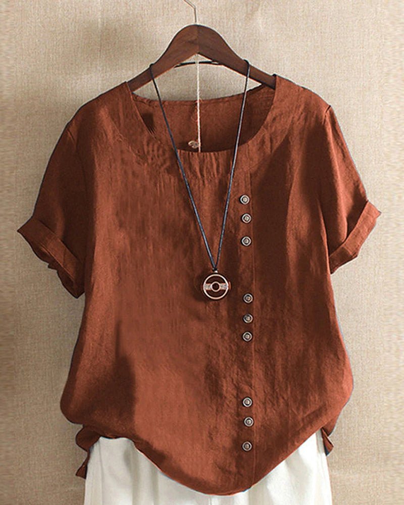 Lena | Women's Linen Short Sleeve Blouse Cream Button Front
