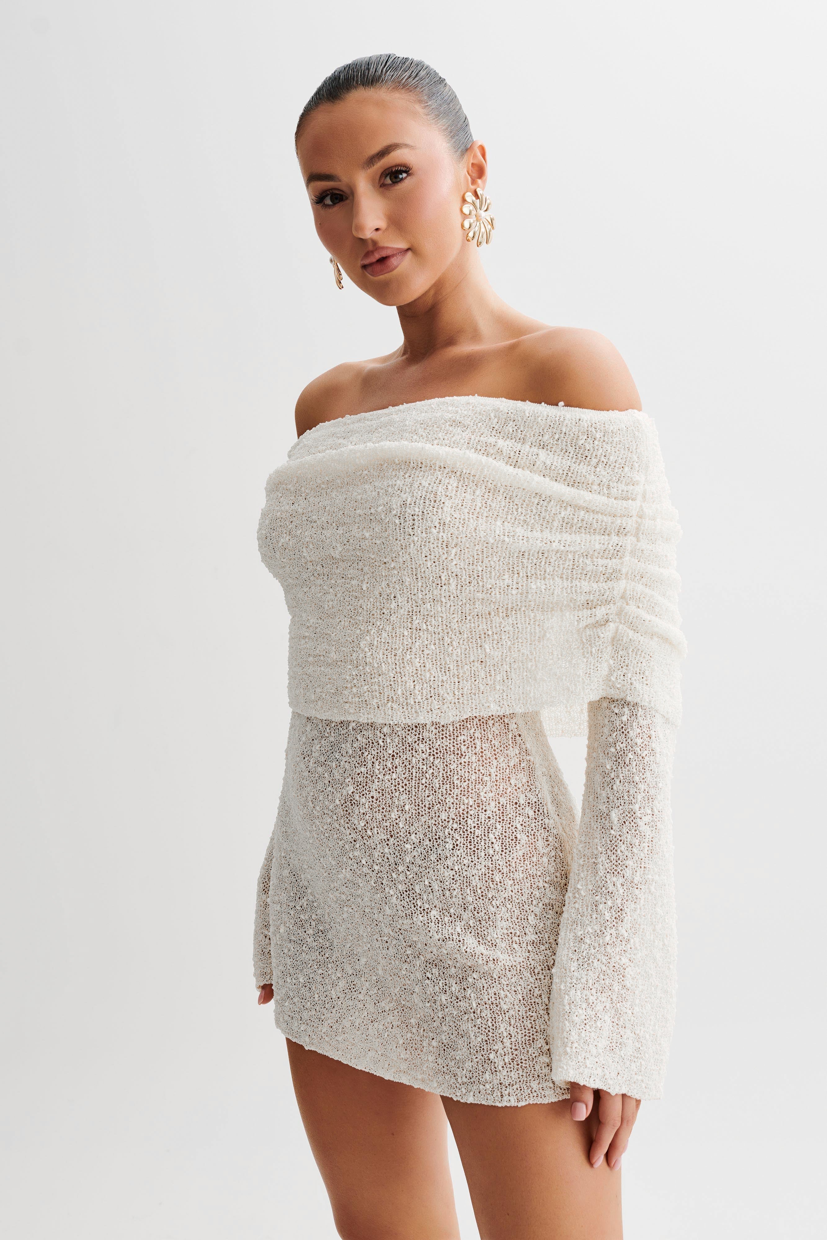 Isla | Women's Off Shoulder Knit Dress Cream