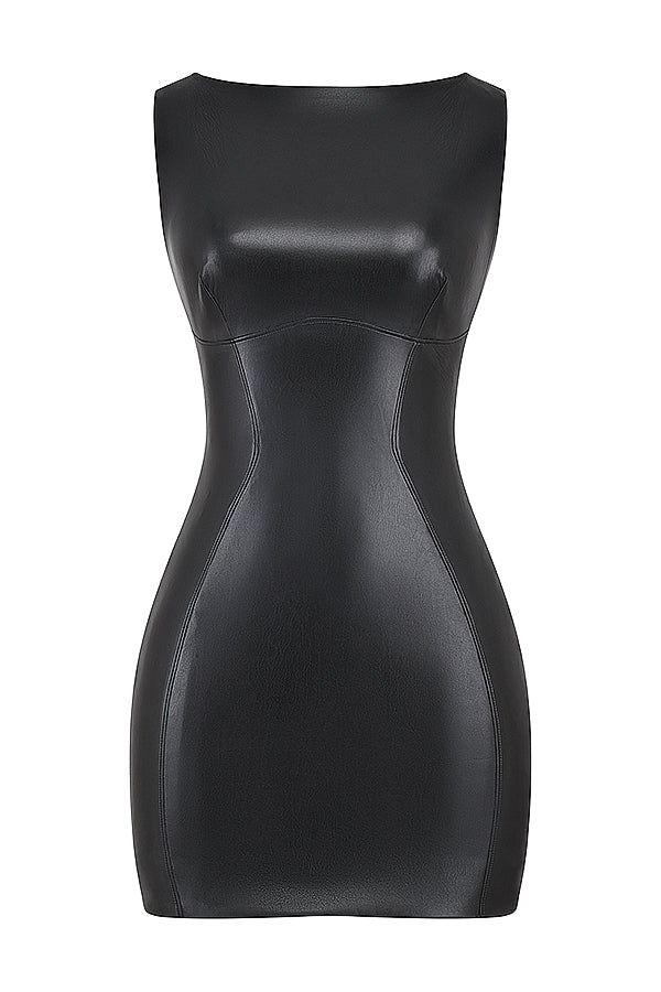 Demi | Women's Faux Leather Mini Dress Black Sleeveless