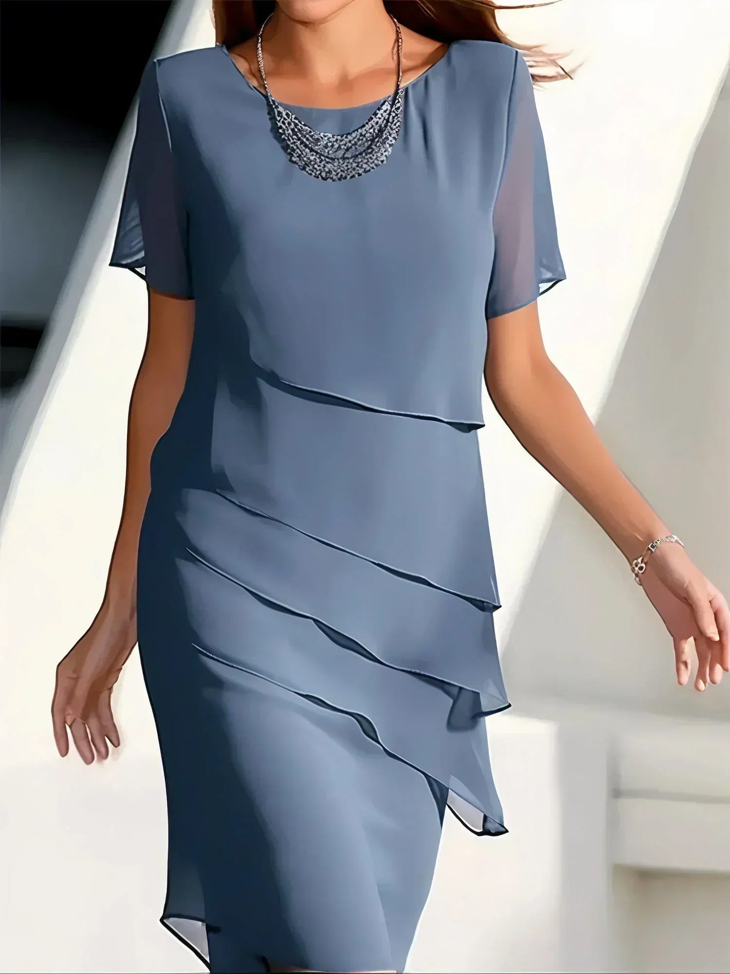 Sable | Women's Tiered Chiffon Midi Dress Light Blue
