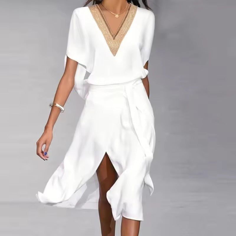 Esme | Women's Wrap Midi Dress V Neck Cream