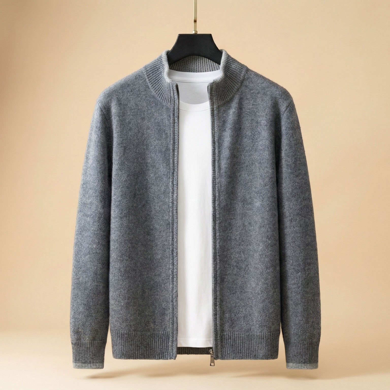 Axel | Men's Zip Up Cardigan Cream Crew Neck Sweater