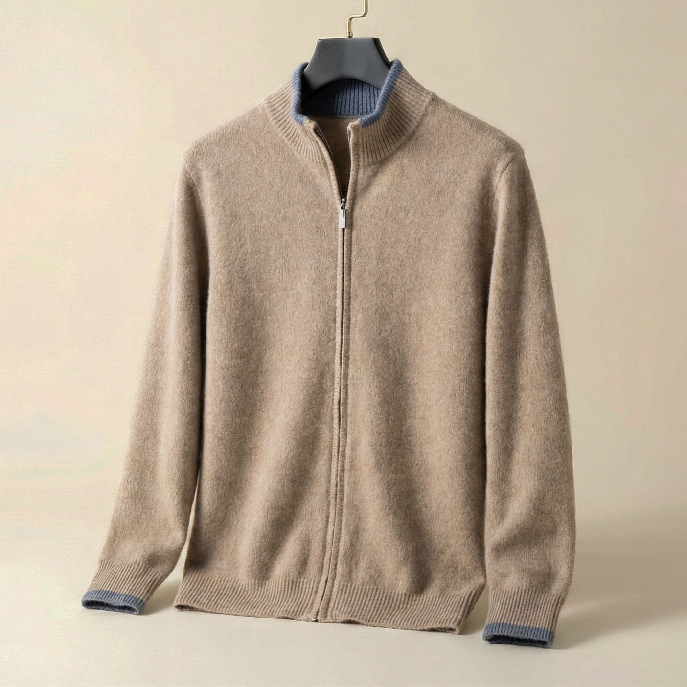 Axel | Men's Zip Up Cardigan Cream Crew Neck Sweater