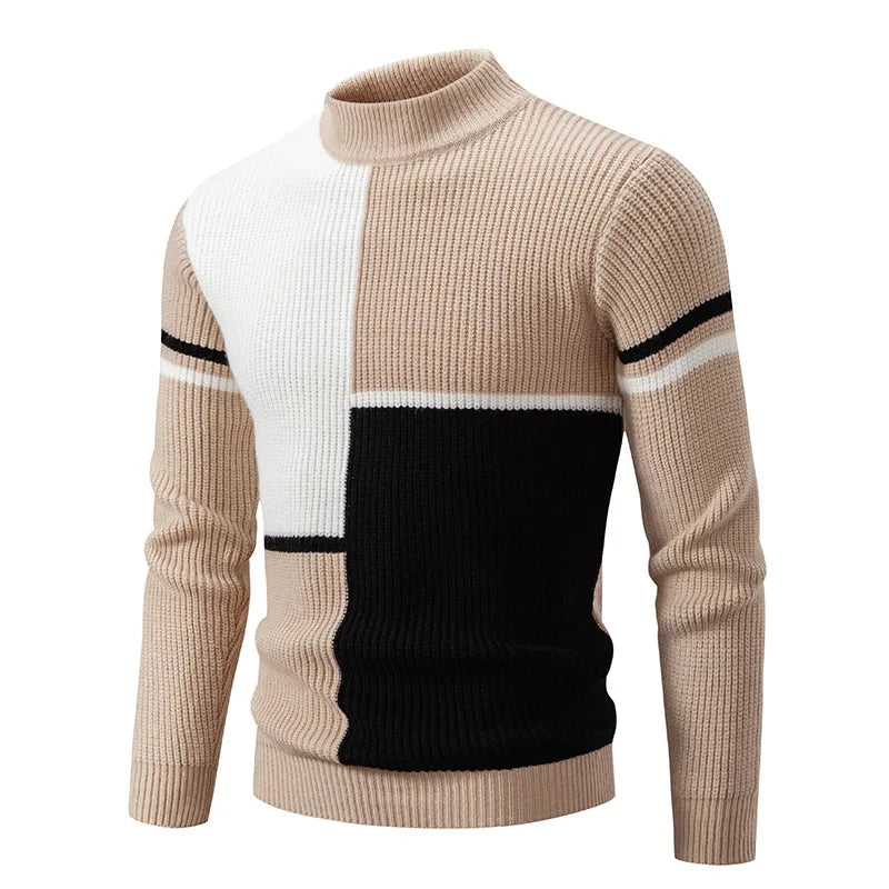 Sage | Men's Color Block Crew Neck Sweater Teal Cream