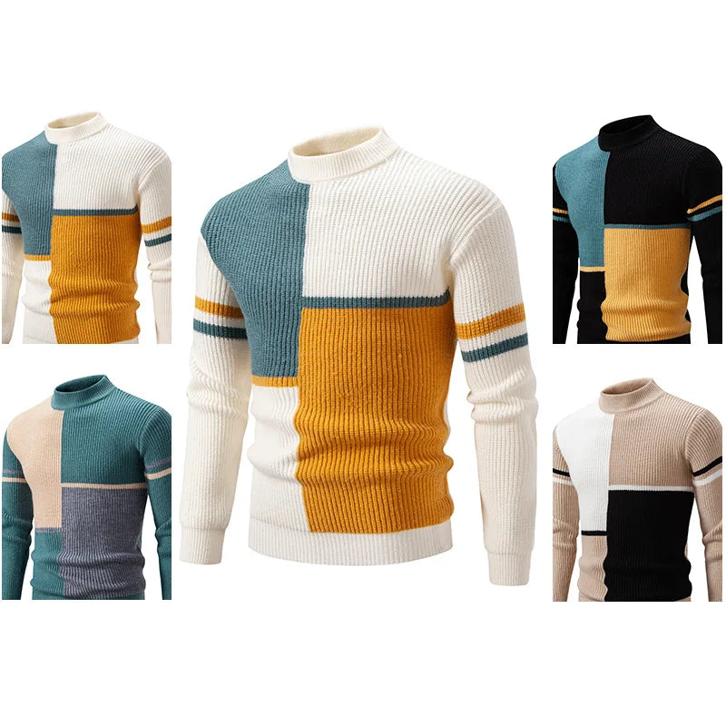 Sage | Men's Color Block Crew Neck Sweater Teal Cream