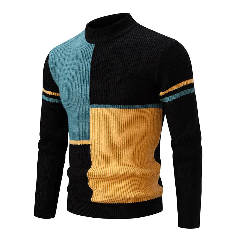 Sage | Men's Color Block Crew Neck Sweater Teal Cream