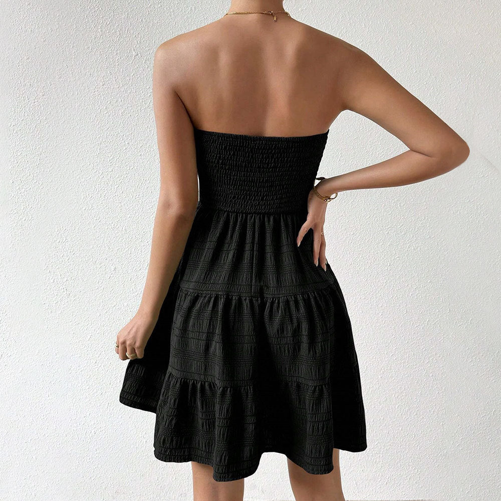 Wren | Women's Strapless Smocked Mini Dress Black