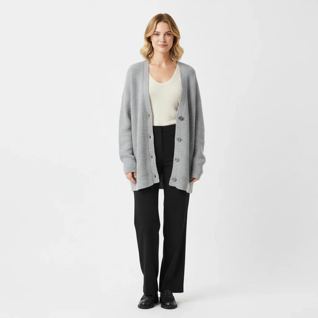 Wren | Women's Oversized Ribbed Knit Cardigan Cream Button Front