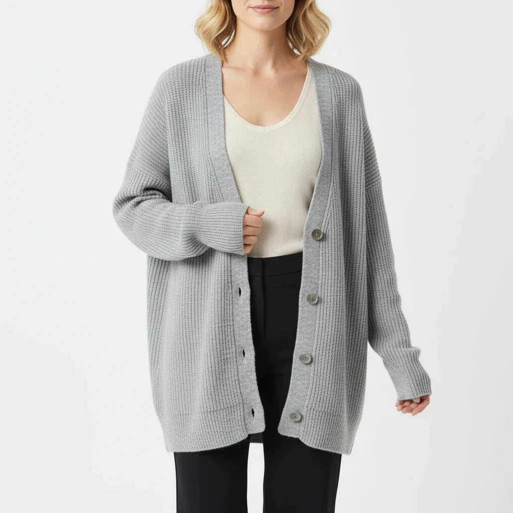 Wren | Women's Oversized Ribbed Knit Cardigan Cream Button Front