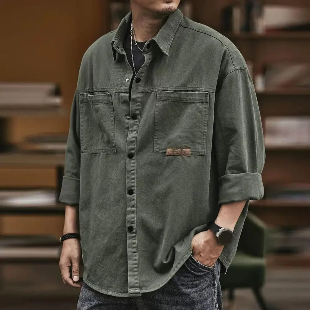 Ezra | Men's Overshirt Sage Green Button Up Long Sleeve