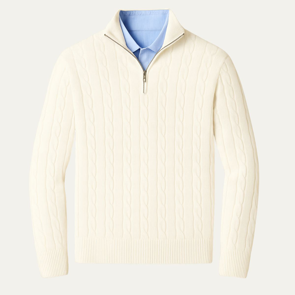 Voss | Men's Cable Knit Quarter Zip Sweater Navy