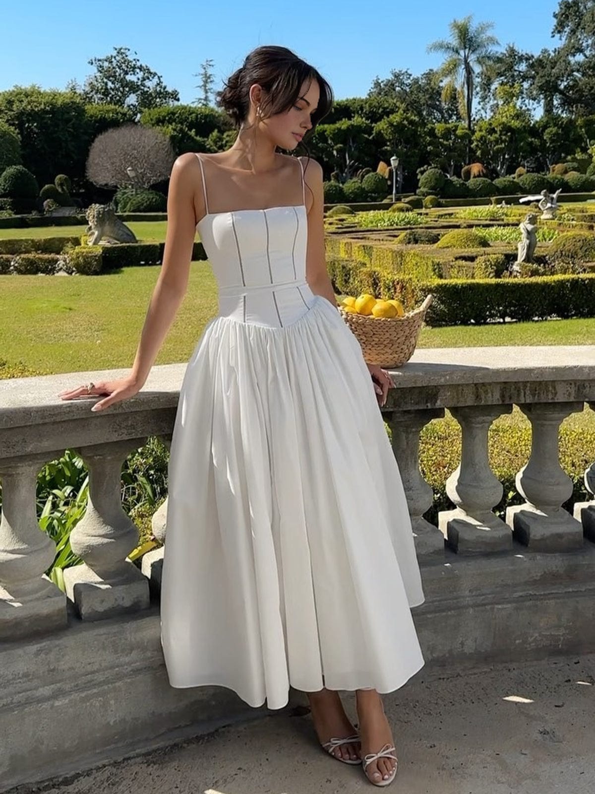 Lena | Women's Strapless Midi Dress Cream A Line