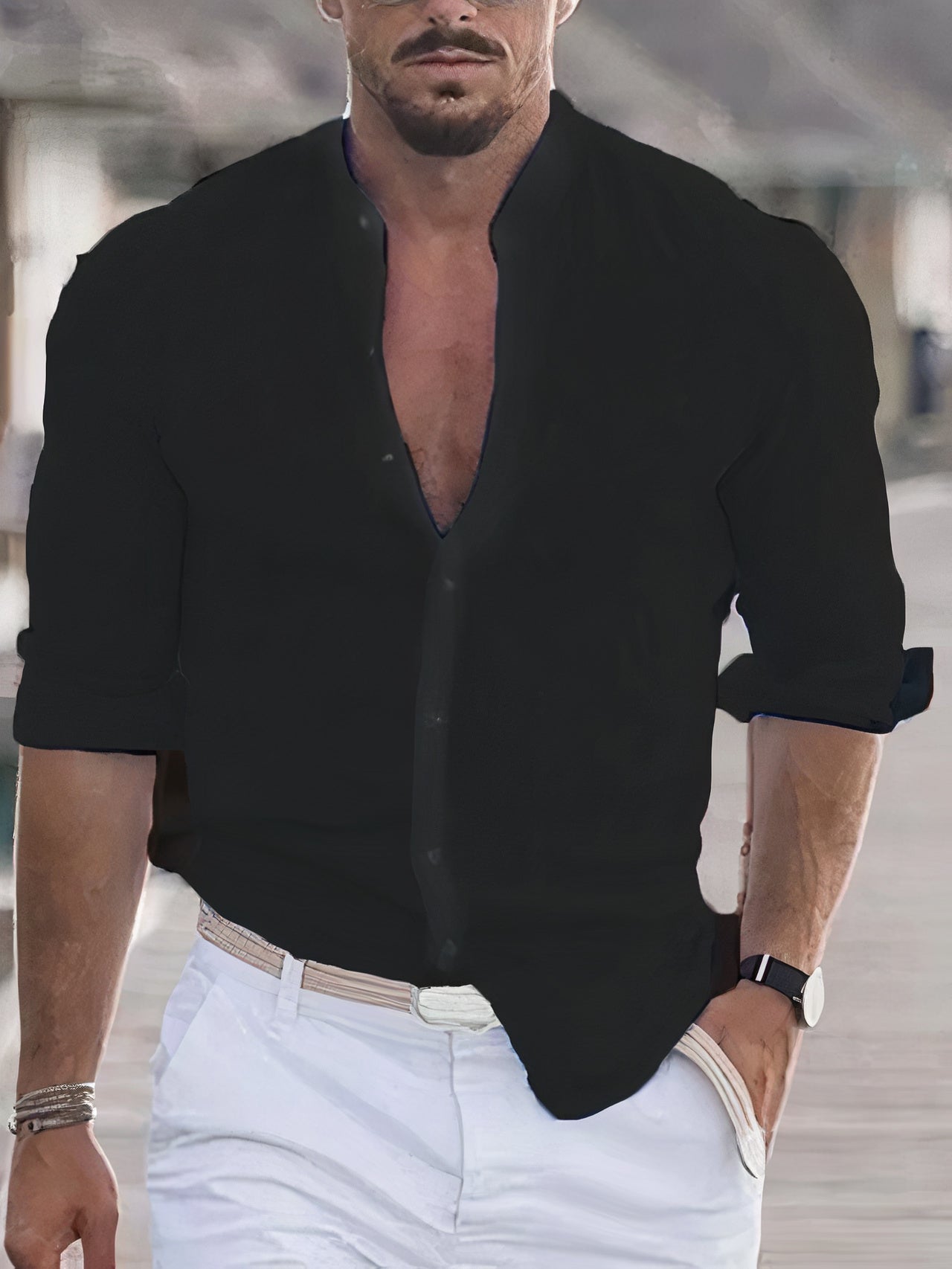 Wyatt | Men's Linen Button Up Shirt Cream