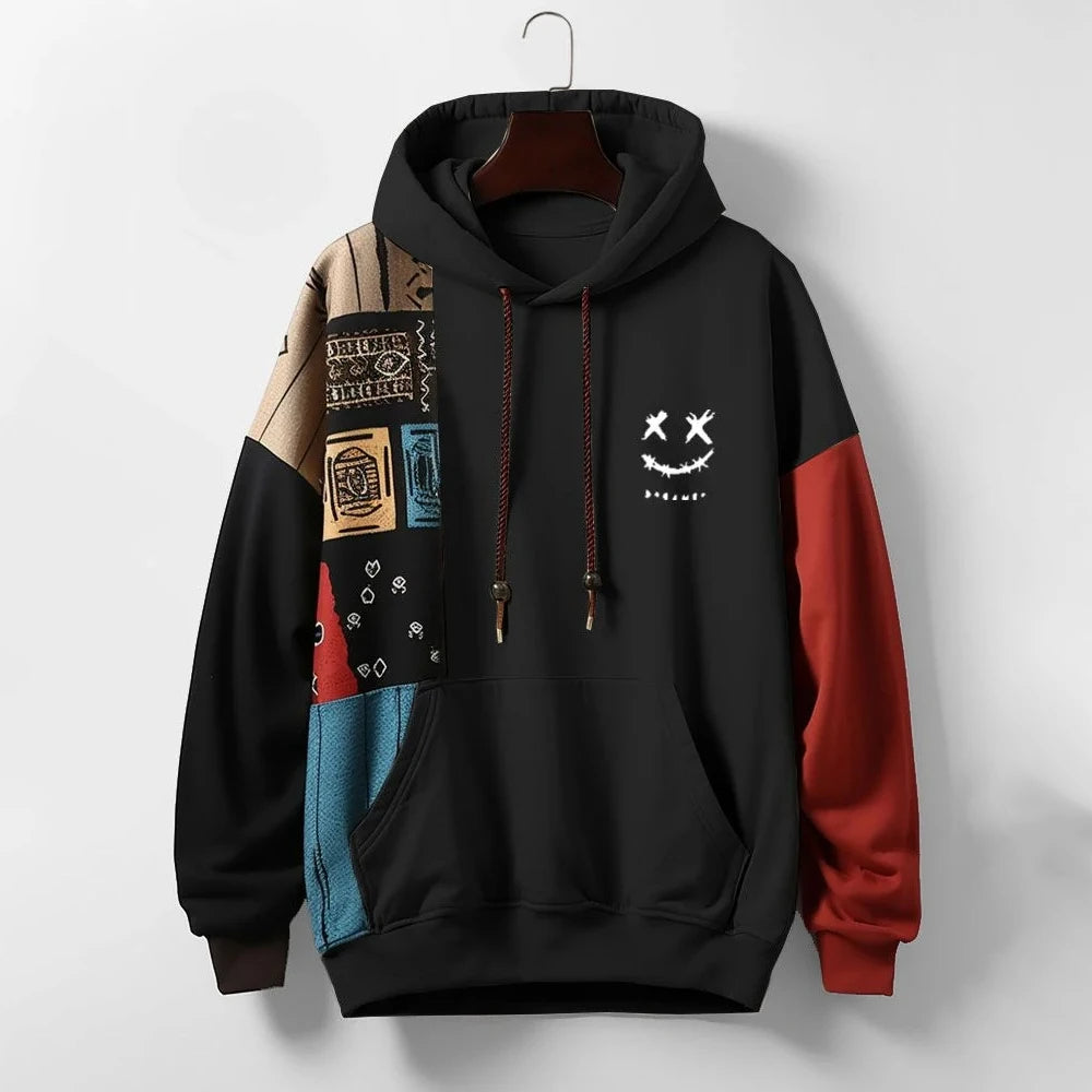 Sage | Men's Graphic Hoodie Cream Patchwork Color Block