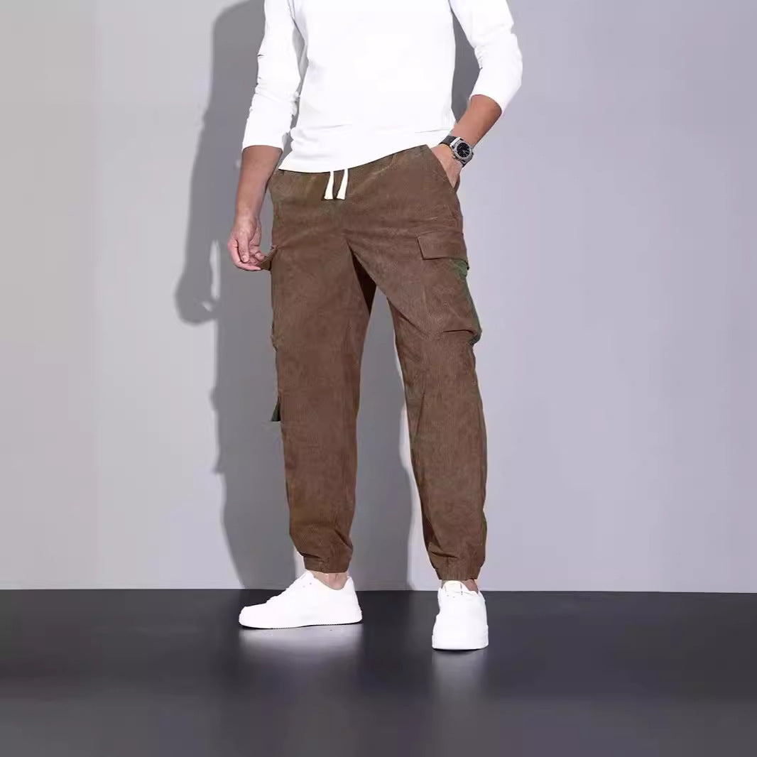 Axel | Men's Cargo Pants Black Brown Pockets Jogger Cuffs