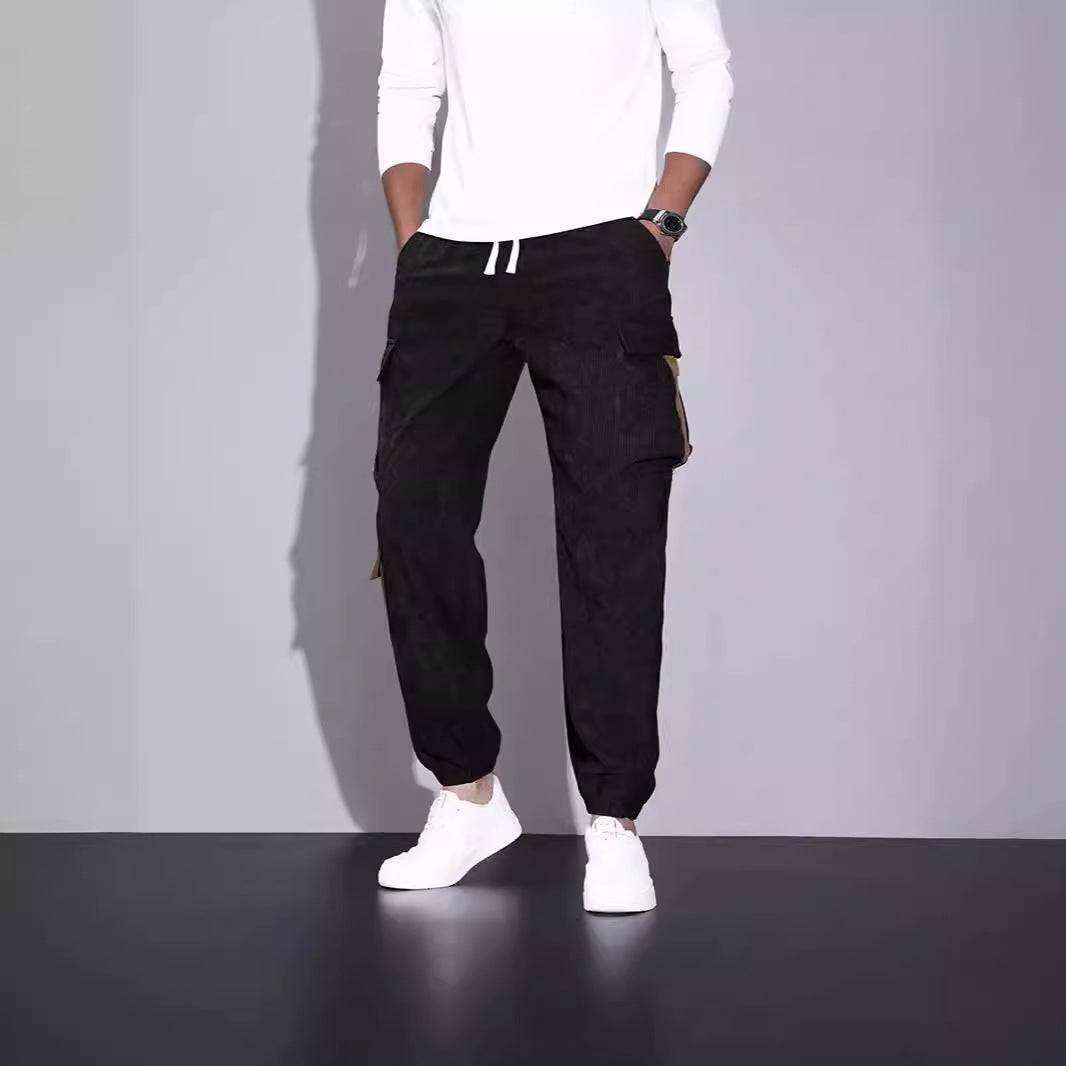 Axel | Men's Cargo Pants Black Brown Pockets Jogger Cuffs