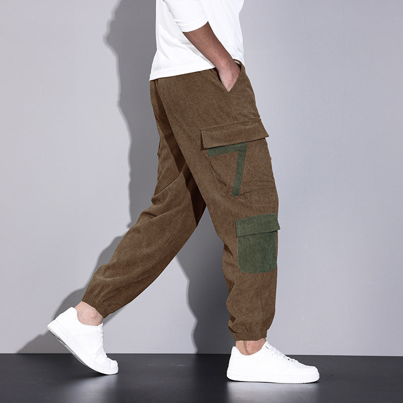 Axel | Men's Cargo Pants Black Brown Pockets Jogger Cuffs
