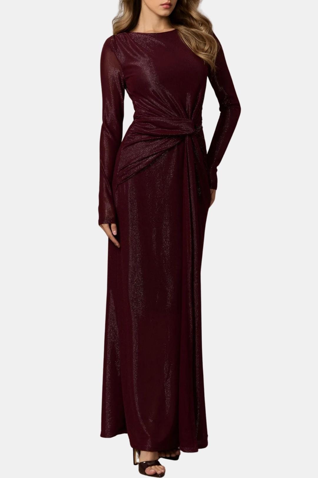 Aria | Women's Long Sleeve Maxi Dress Burgundy Ruched