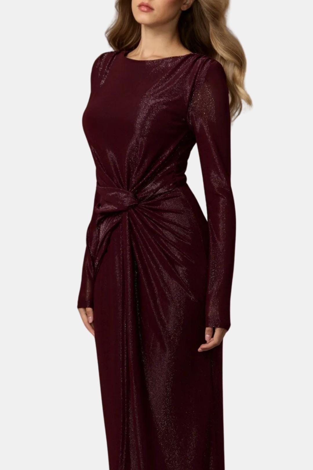 Aria | Women's Long Sleeve Maxi Dress Burgundy Ruched