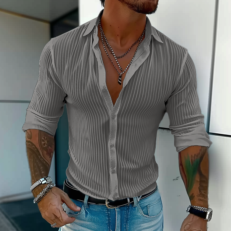 Luca | Men's Slim Fit Pinstripe Button Up Shirt White