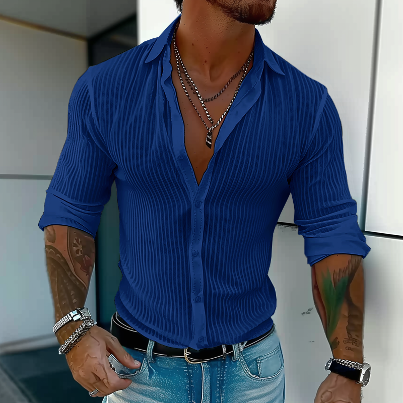 Luca | Men's Slim Fit Pinstripe Button Up Shirt White