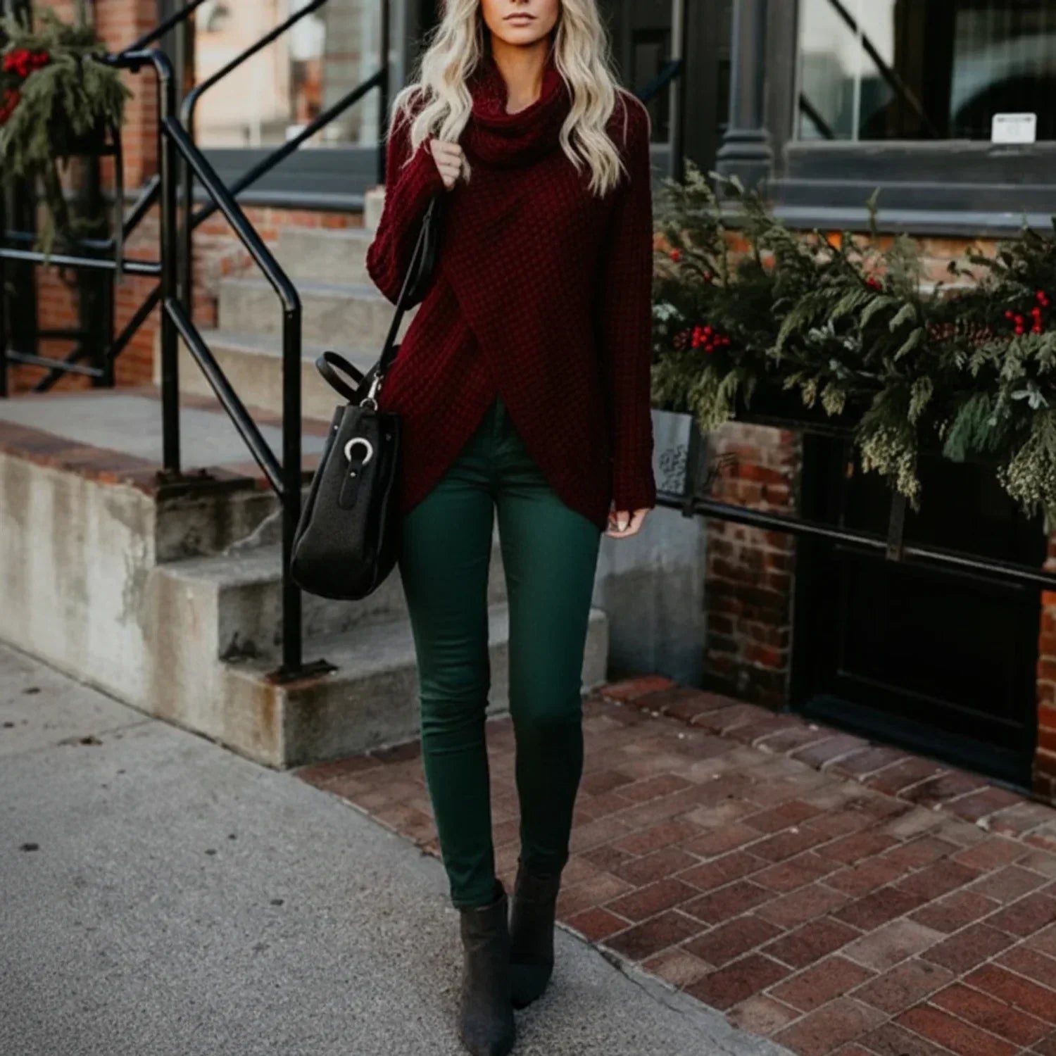 Nina | Women's Oversized Cardigan Sweater Olive Knit Long Sleeve