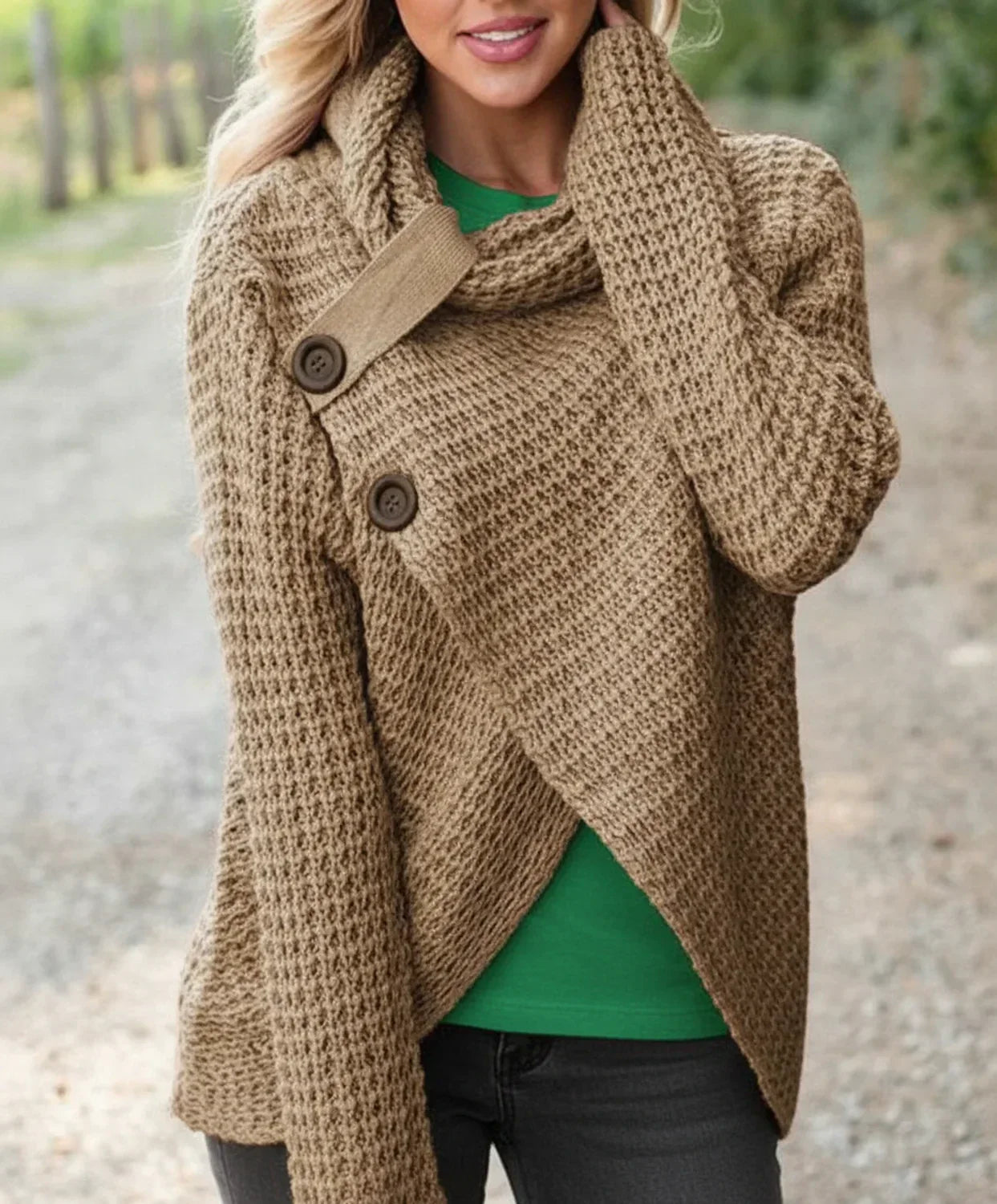 Nina | Women's Oversized Cardigan Sweater Olive Knit Long Sleeve