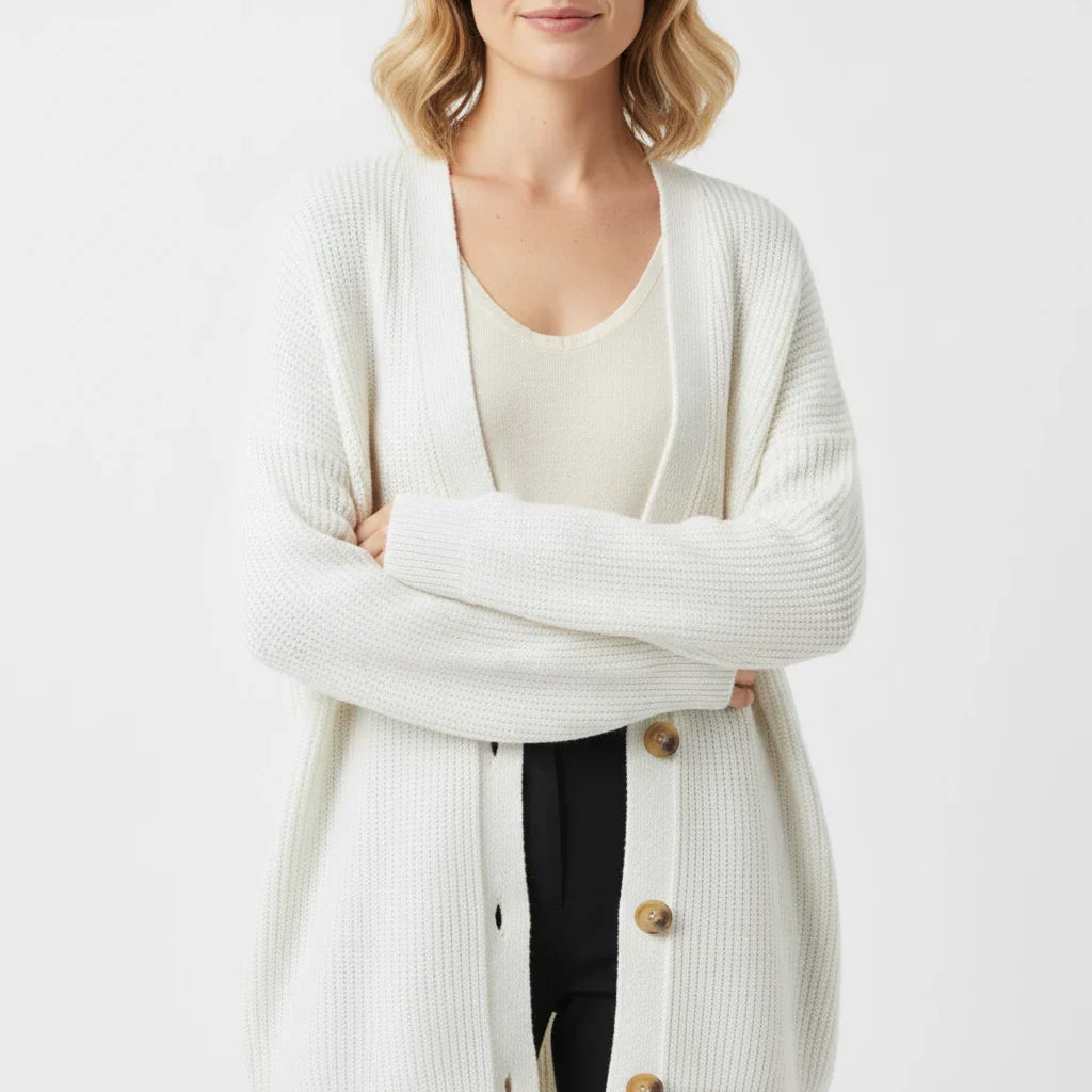 Wren | Women's Oversized Ribbed Knit Cardigan Cream Button Front