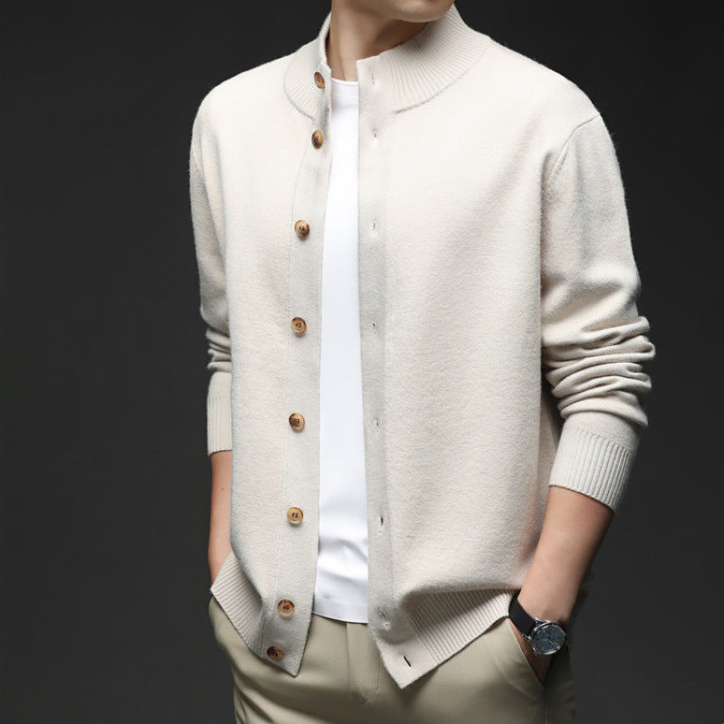 Beau | Men's Button Down Cardigan Sweater Brown Ribbed Knit