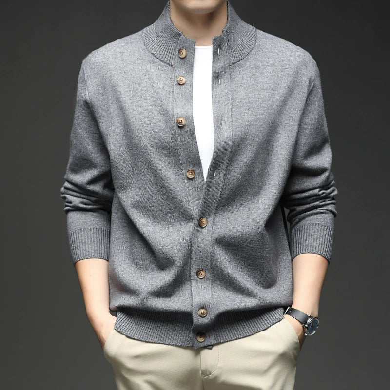 Beau | Men's Button Down Cardigan Sweater Brown Ribbed Knit