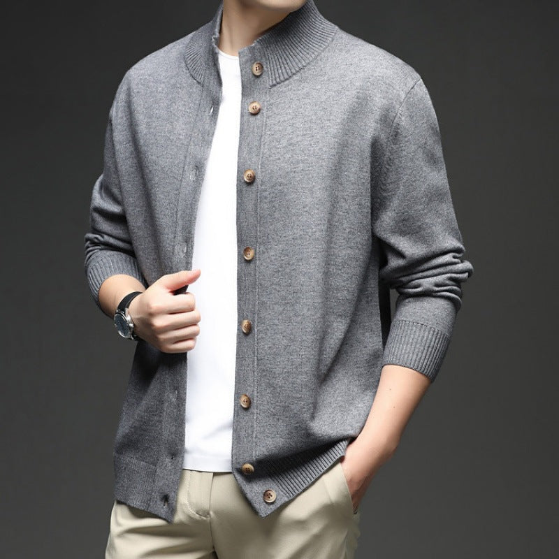 Beau | Men's Button Down Cardigan Sweater Brown Ribbed Knit