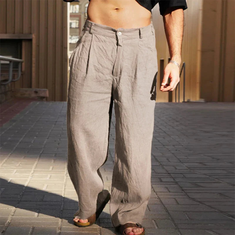 Omar | Men's Relaxed Linen Pants Brown