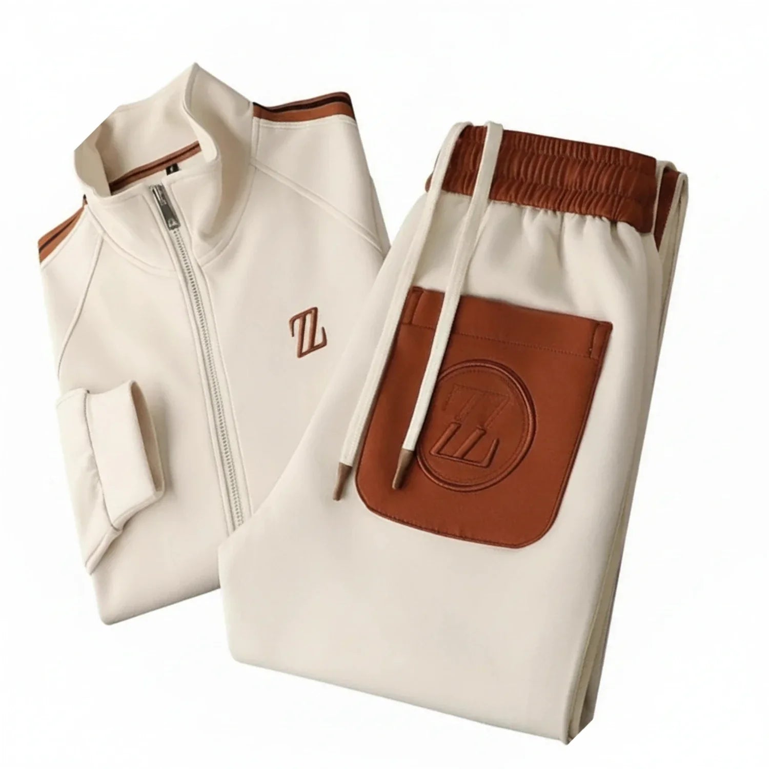 Vance | Men's Tracksuit Brown Zip Up Jacket Jogger Set
