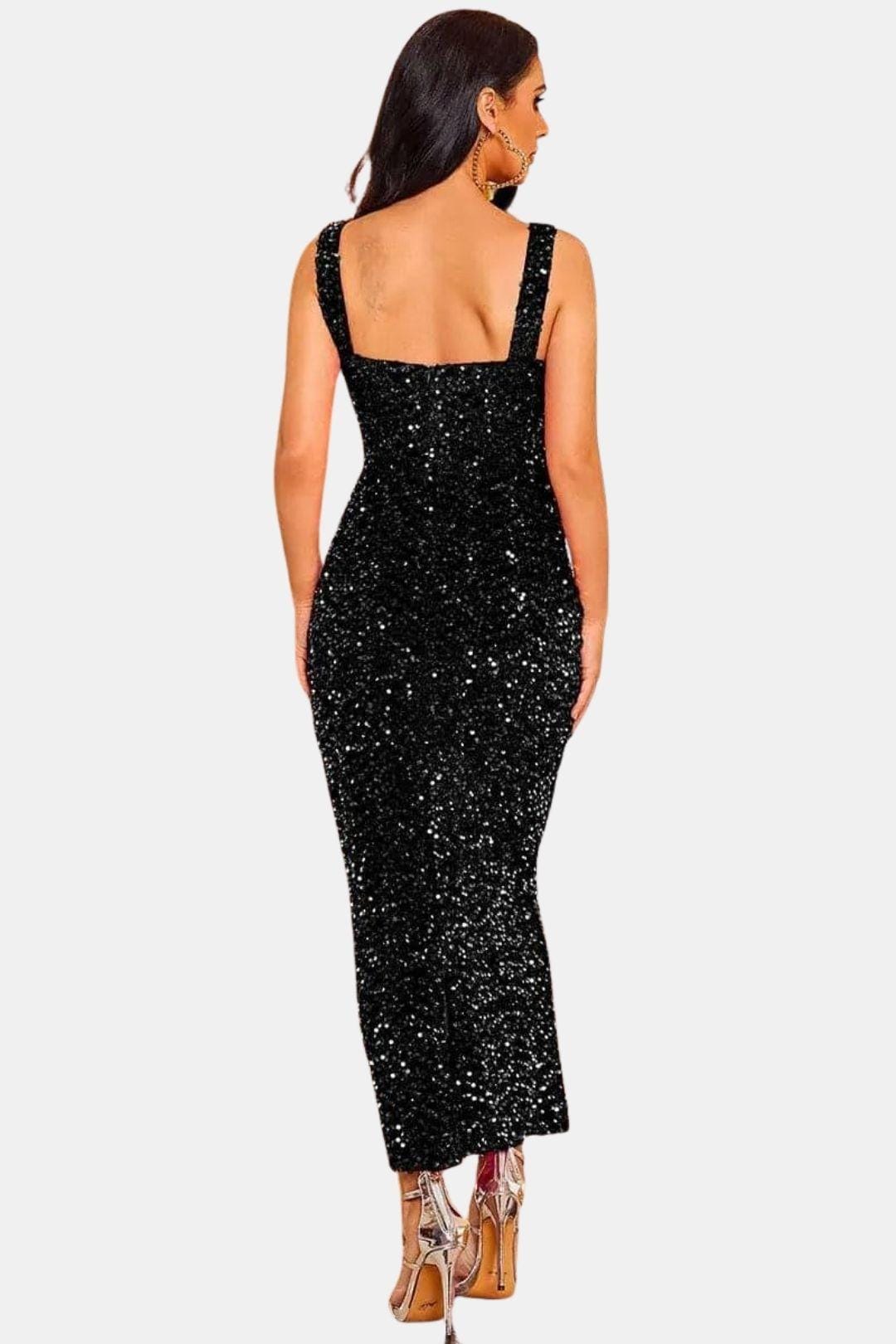 Isla | Women's Sequin Maxi Dress Brown Square Neck