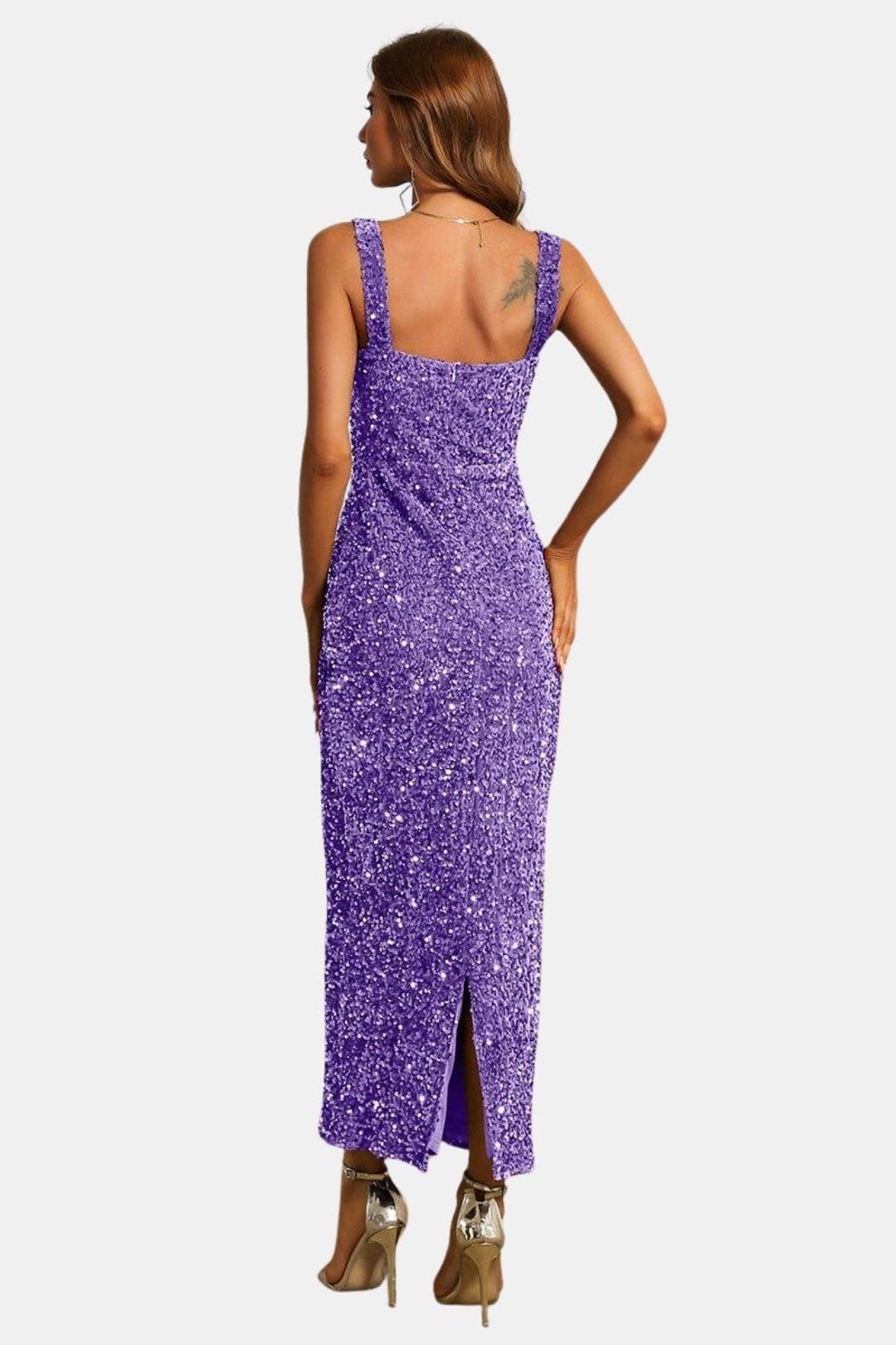 Isla | Women's Sequin Maxi Dress Brown Square Neck