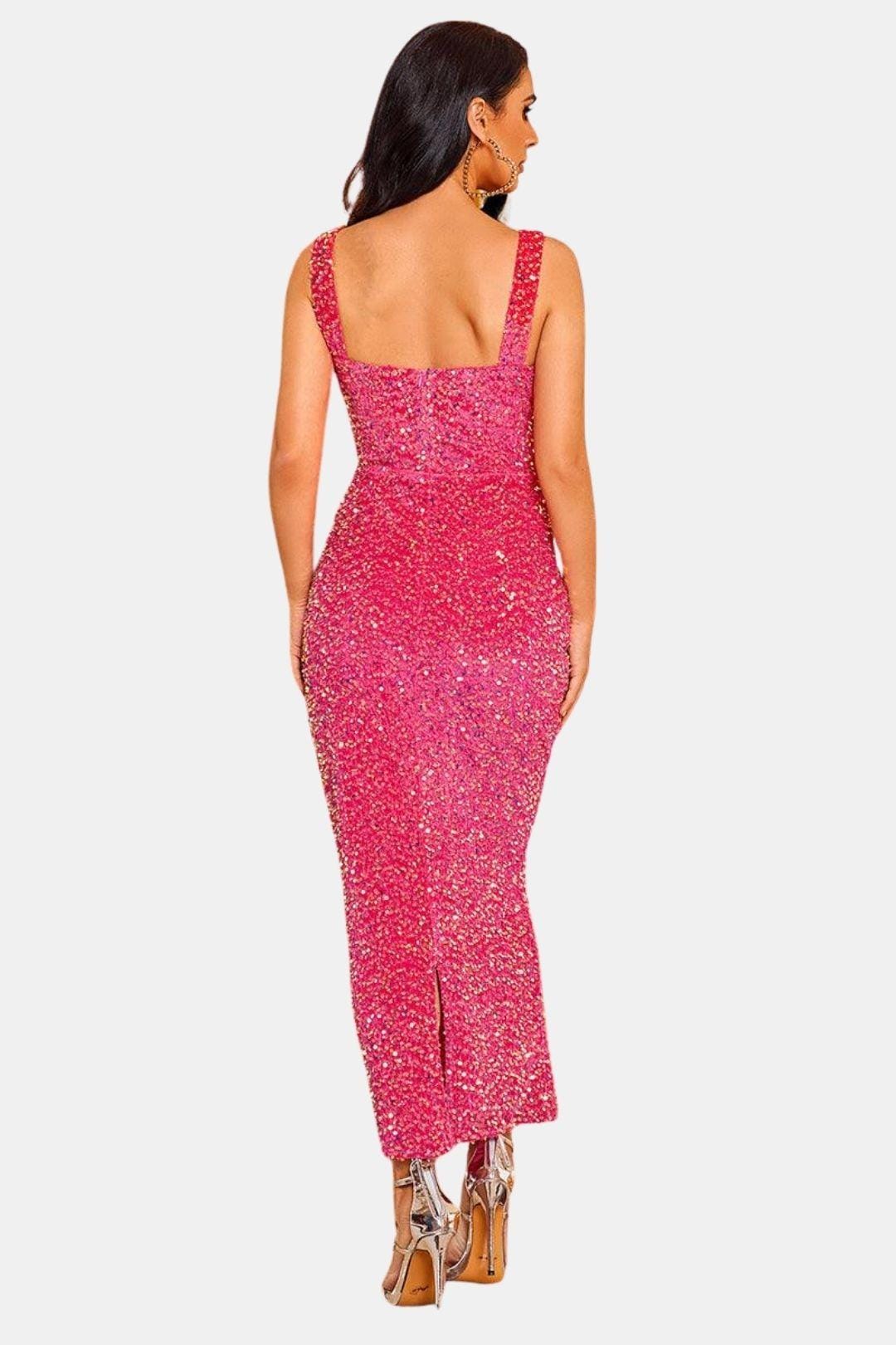 Isla | Women's Sequin Maxi Dress Brown Square Neck