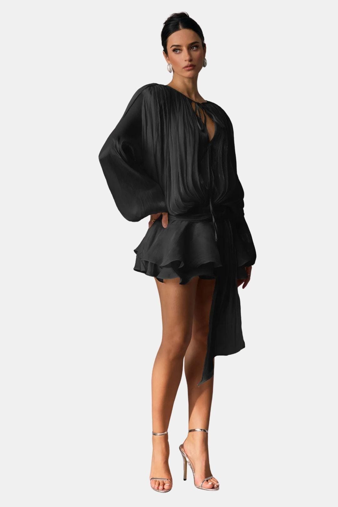 Rue | Women's Chiffon Wrap Top Cream Long Sleeve