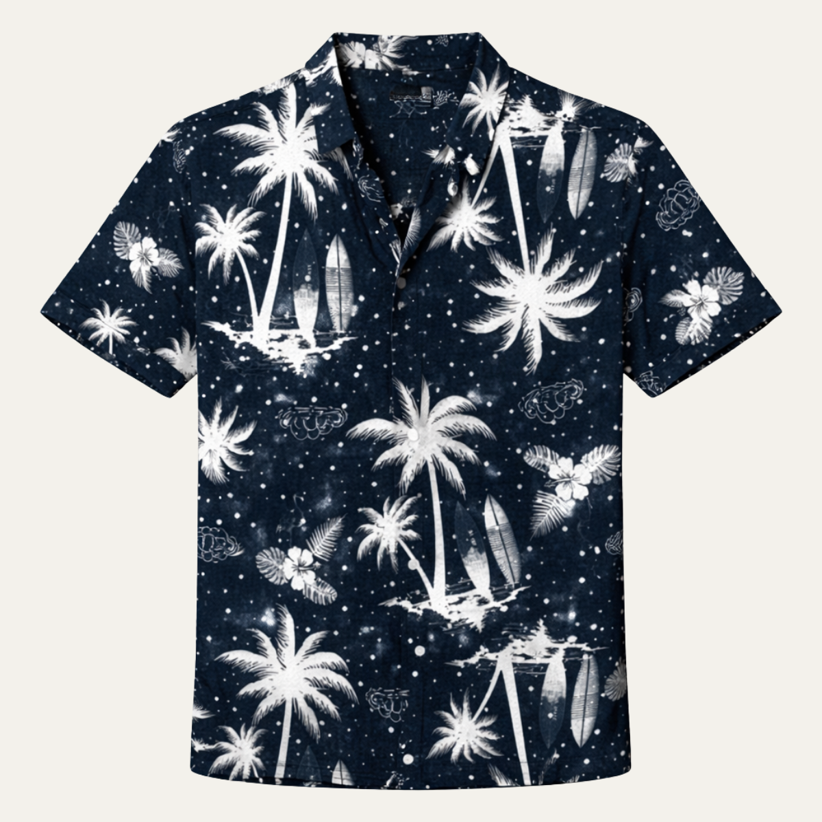 Jude | Men's Hawaiian Shirt Navy Palm Tree Print Short Sleeve