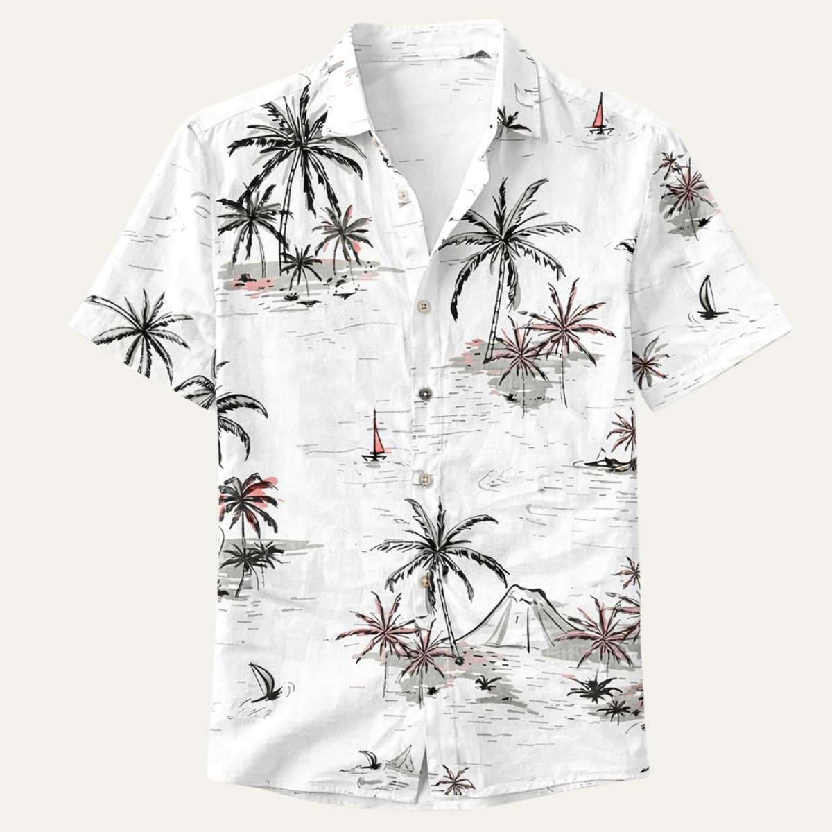 Kai | Men's Hawaiian Shirt White Palm Print Short Sleeve
