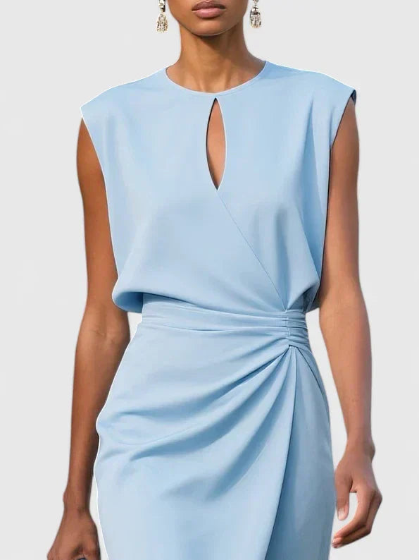 Isla | Women's Wrap Midi Dress Light Blue Sleeveless