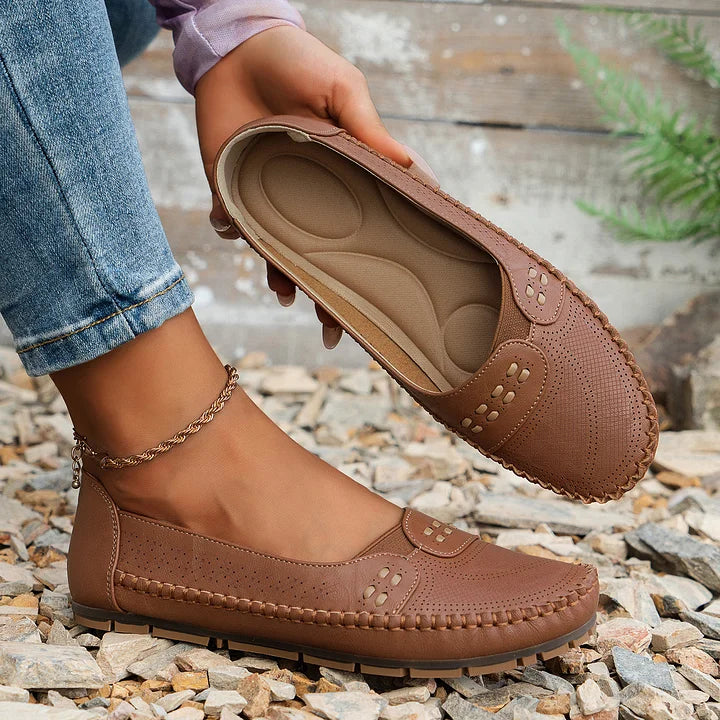 Aria | Women's Perforated Loafer Cream Slip On Comfort