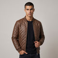 Dama Washington Hugo men's quilted leather bomber jacket brown - model front view