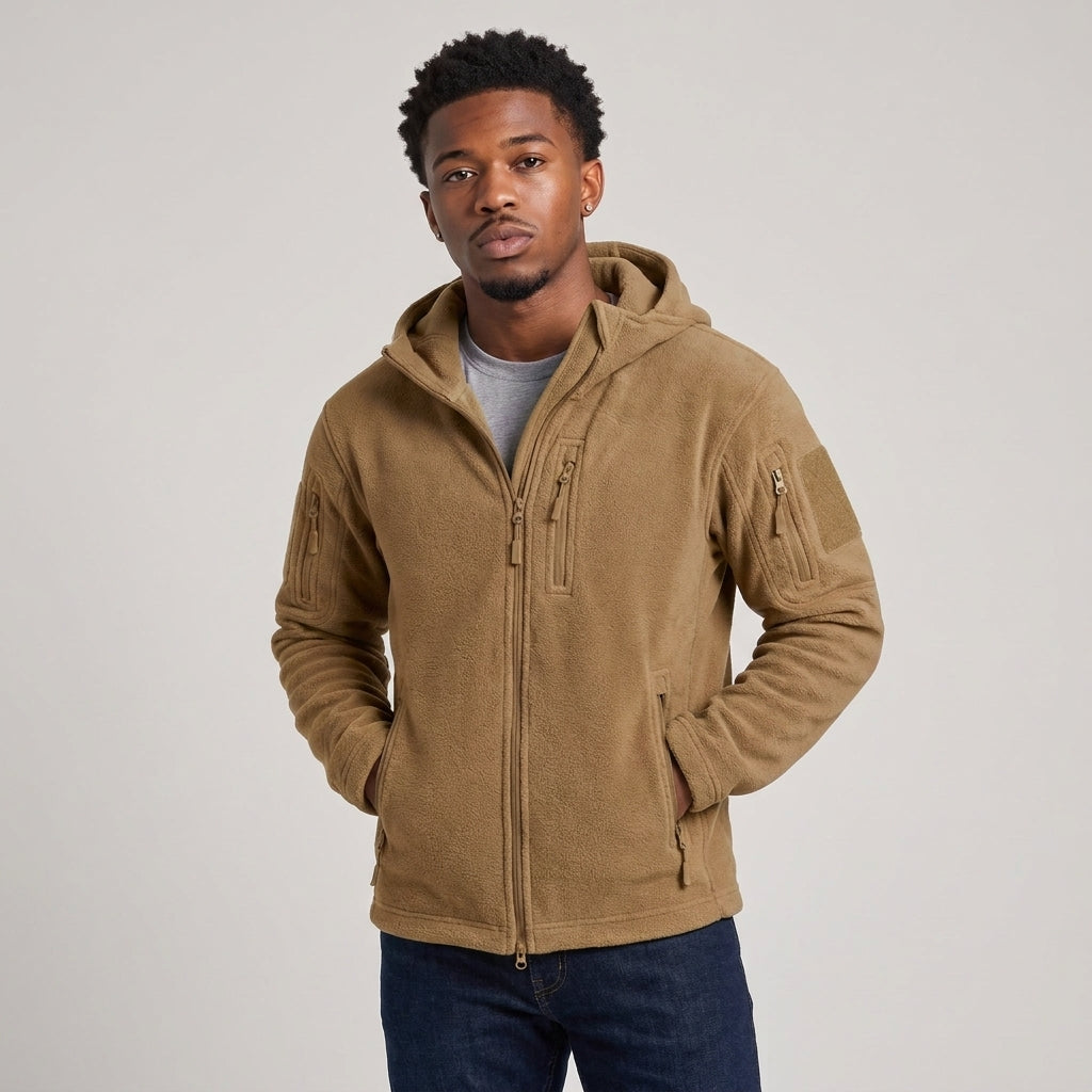 Dama Washington Vance hooded tactical fleece jacket Khaki - model front view
